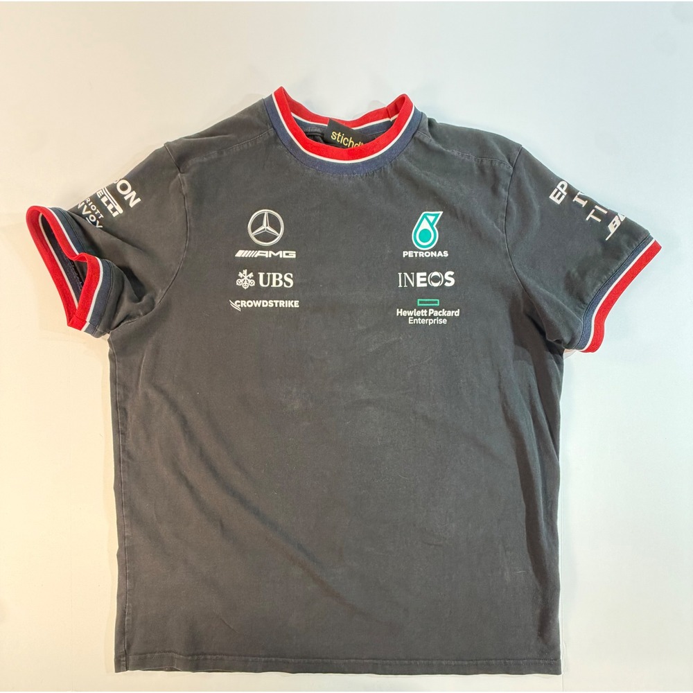 Mercedes AMG Petronas F1 Team Sponsor Logo T-Shirt Black Mens Large stichd